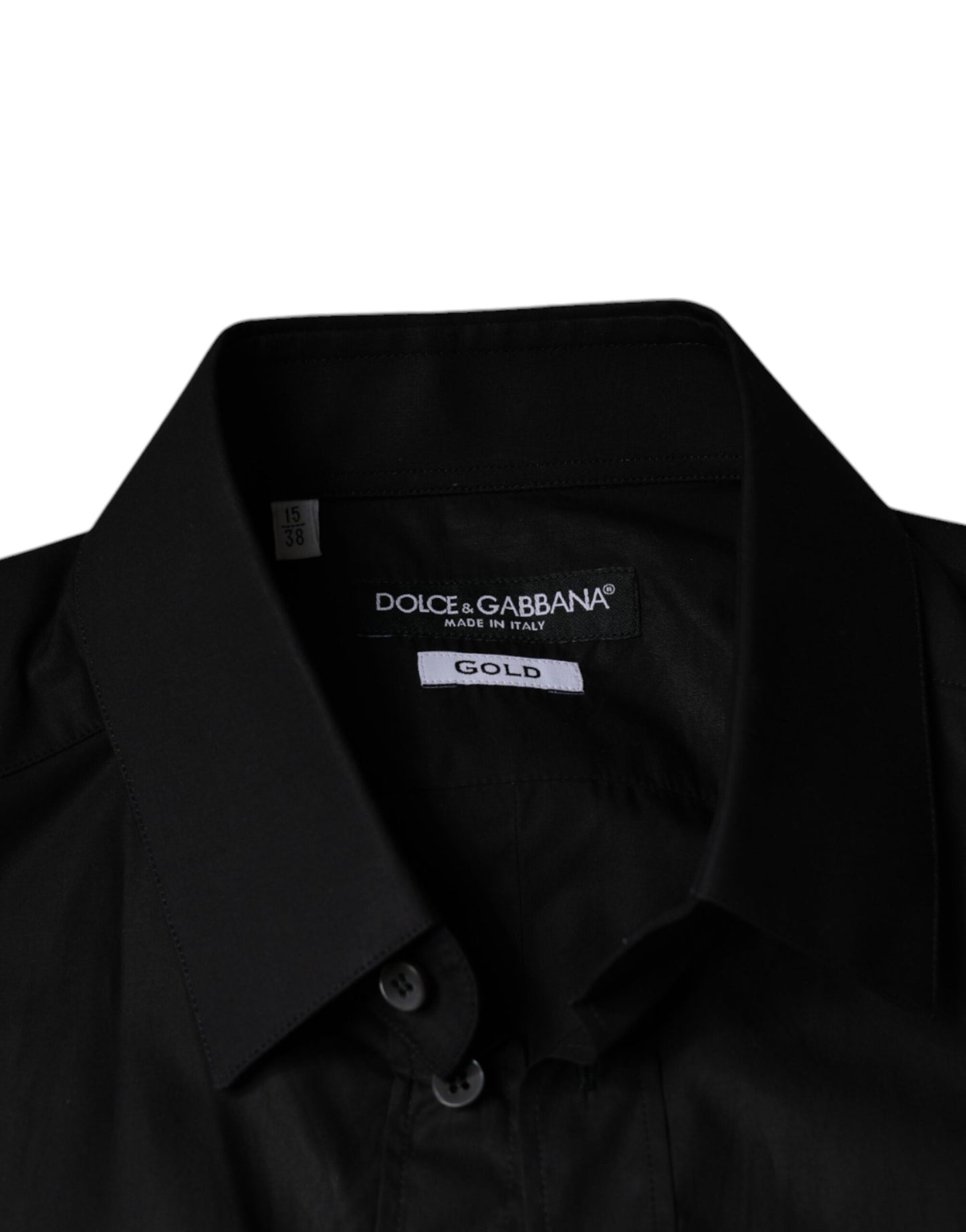 Dolce & Gabbana Black Cotton Stretch Dress GOLD Formal Shirt Dolce & Gabbana