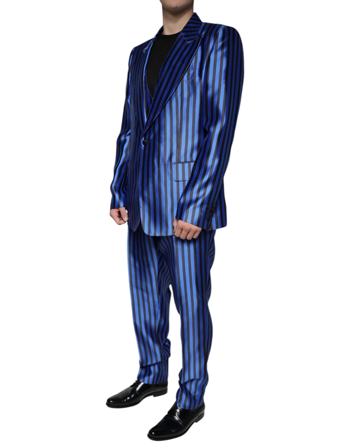 Dolce & Gabbana Metallic Blue Stripes Formal 3 Piece Suit Dolce & Gabbana