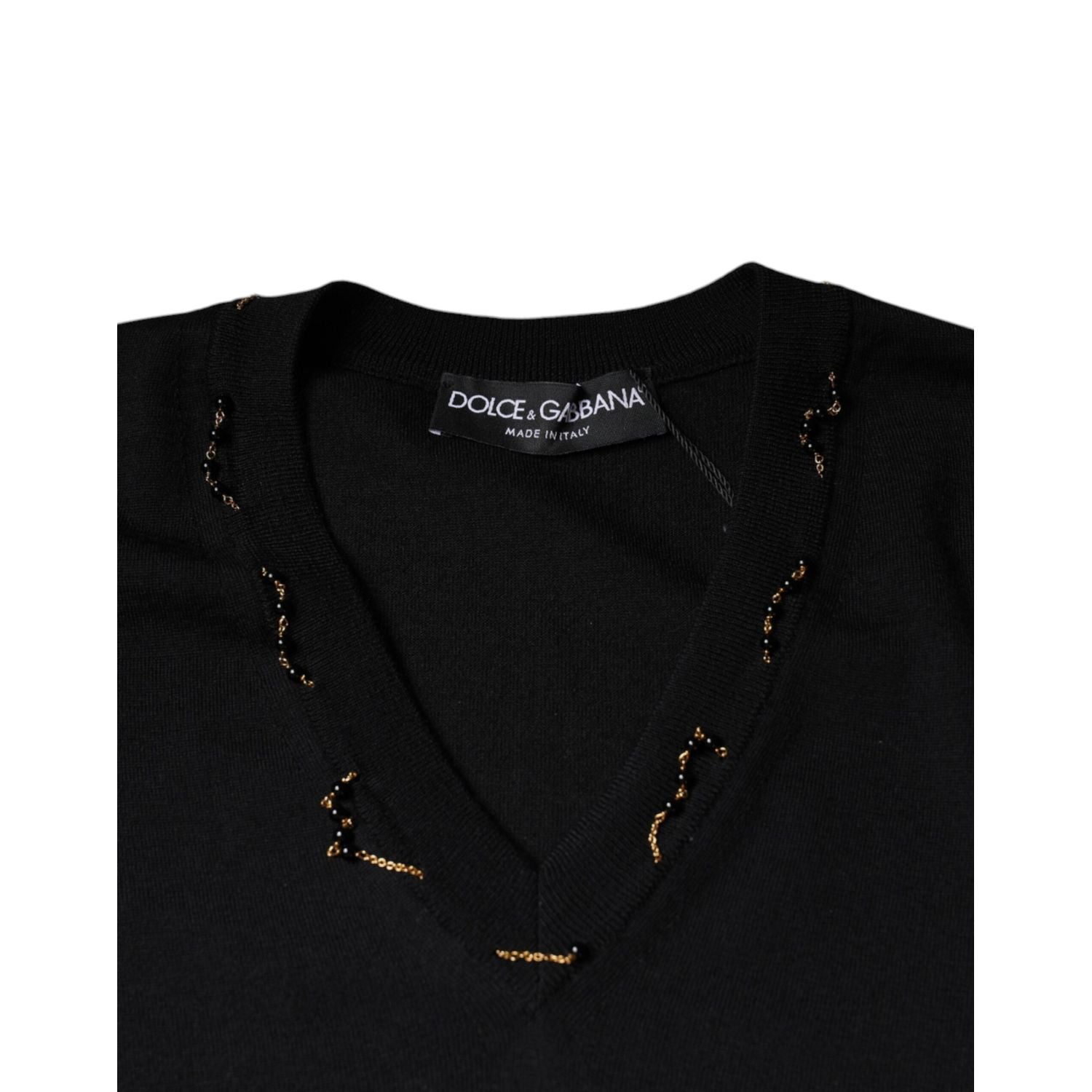 Dolce & Gabbana Black Embellished V-neck Pullover Sweater