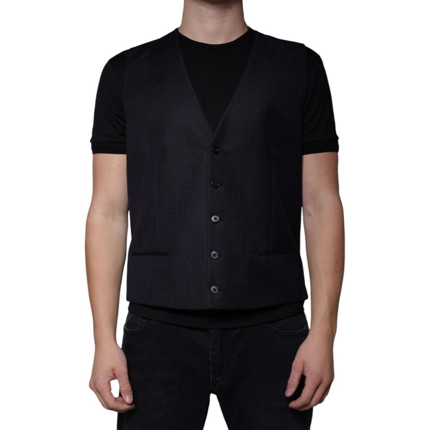 Dolce & Gabbana Black Wool Waistcoat Dress Formal Vest Dolce & Gabbana Rosy Brown