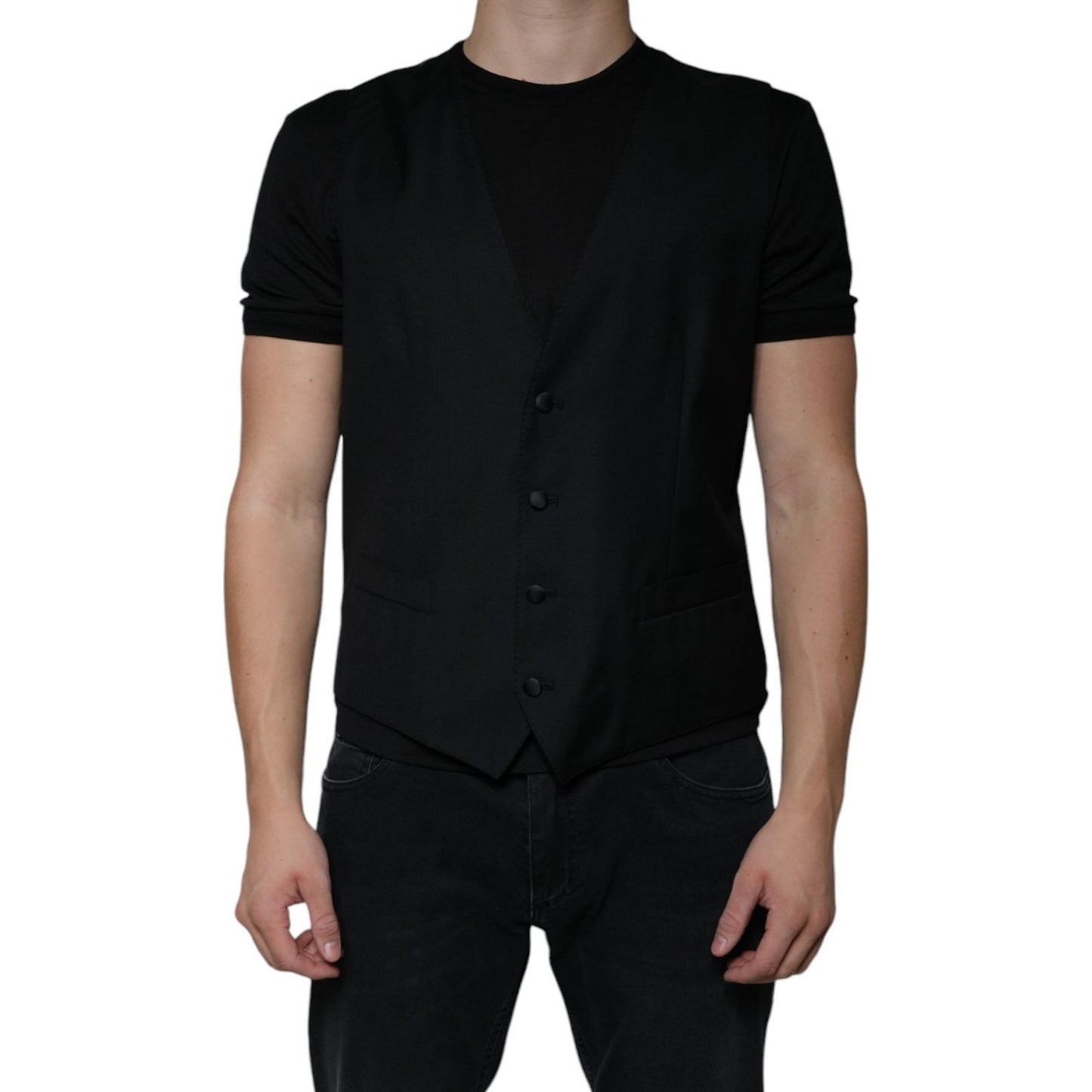 Dolce & Gabbana Black Wool Waistcoat Dress Formal Vest Dolce & Gabbana Rosy Brown