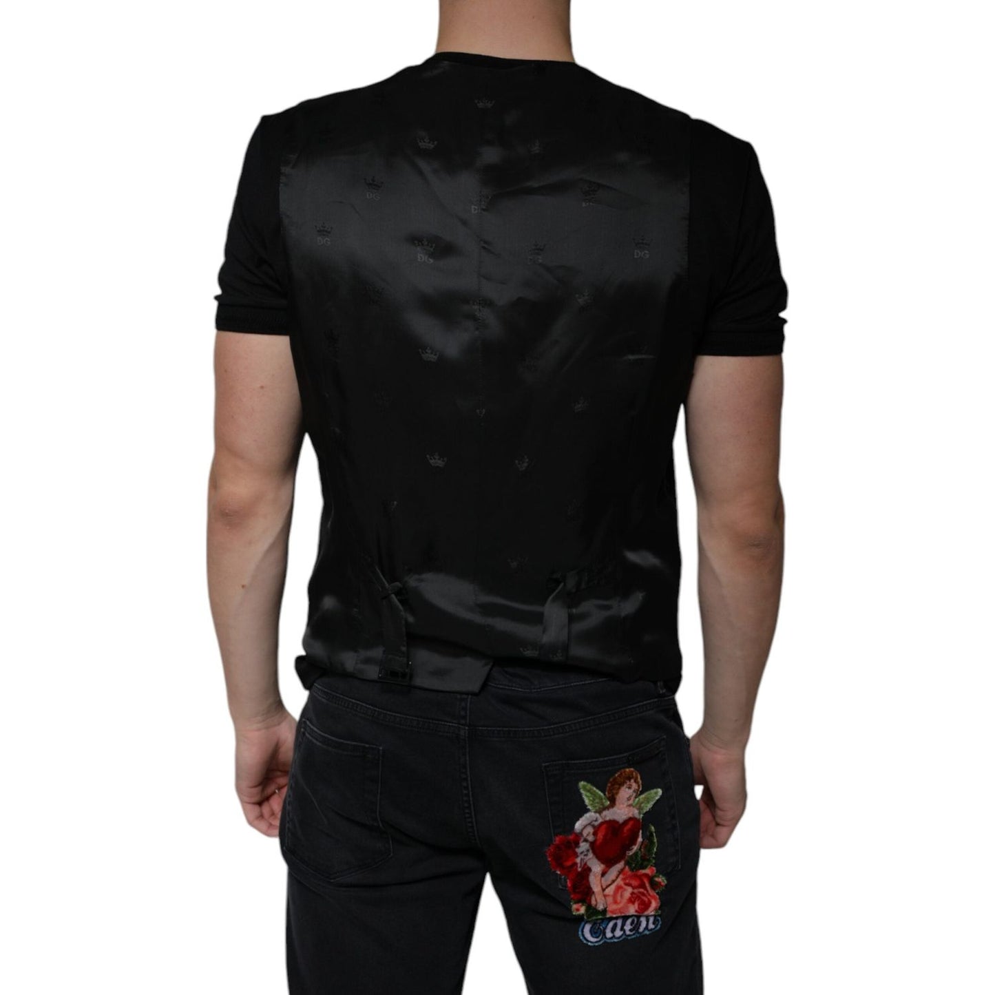 Dolce & Gabbana Black Wool Waistcoat Dress Formal Vest Dolce & Gabbana Black