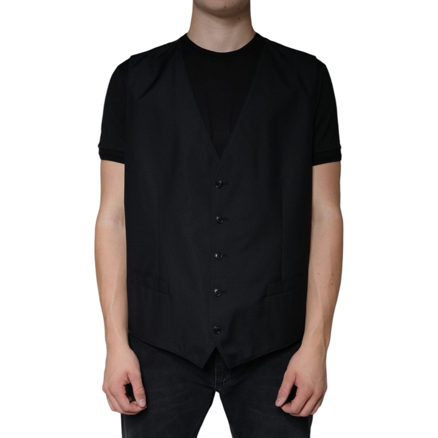 Dolce & Gabbana Black Wool Waistcoat Dress Formal Vest Dolce & Gabbana Rosy Brown