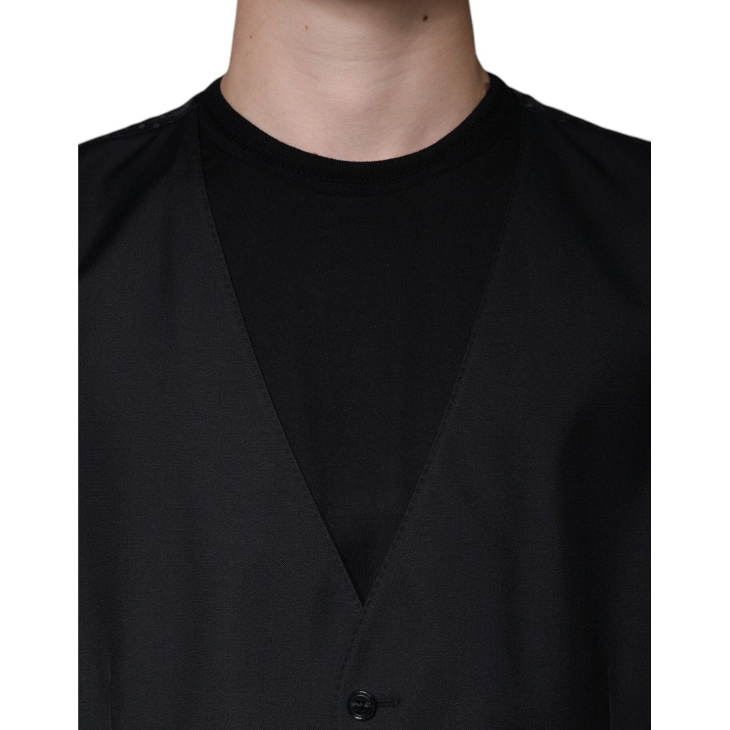 Dolce & Gabbana Black Wool Waistcoat Dress Formal Vest Dolce & Gabbana Black