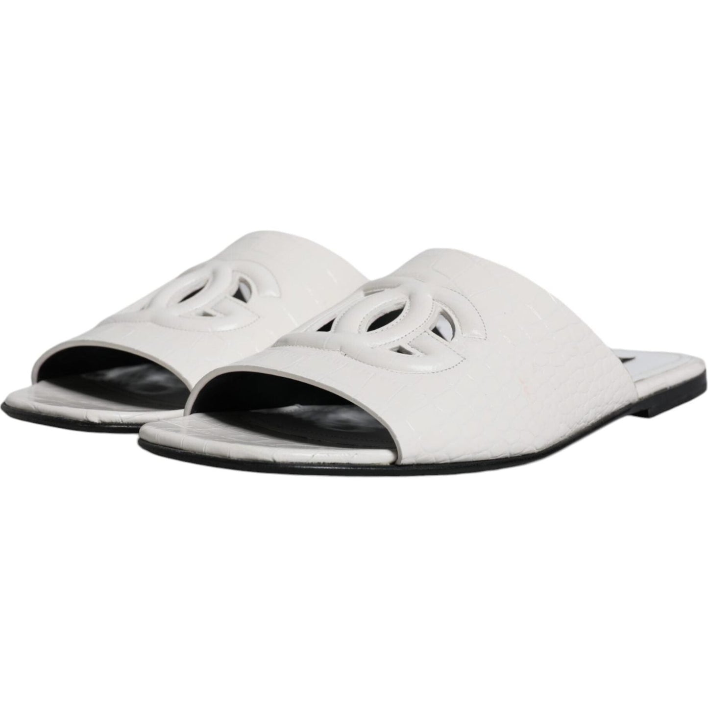 Dolce & Gabbana White DG Cut Out Leather Slides Sandals Shoes Dolce & Gabbana