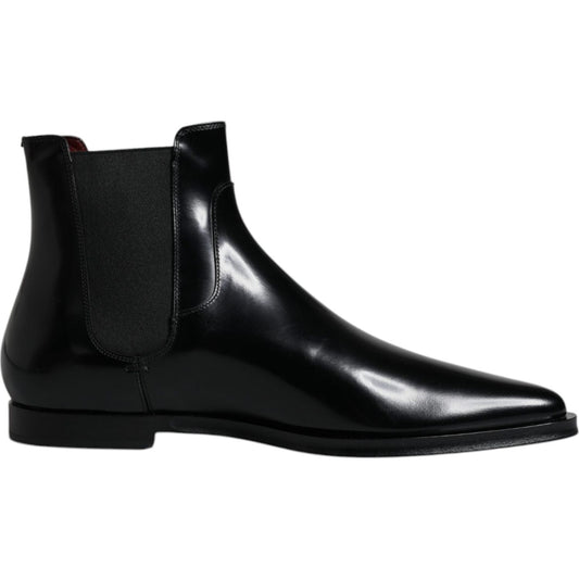 Dolce & Gabbana Black Leather Chelsea Men Ankle Boots Shoes