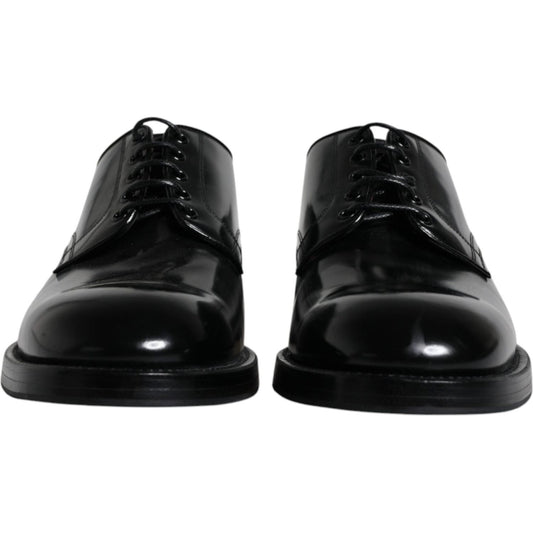 Dolce & Gabbana Black Leather Lace Up Men Derby Formal Shoes