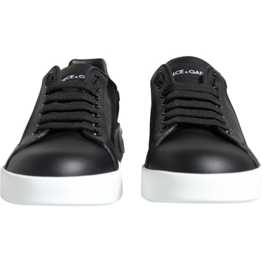 Dolce & Gabbana Black Calf Leather Portofino Sneakers Shoes Dolce & Gabbana