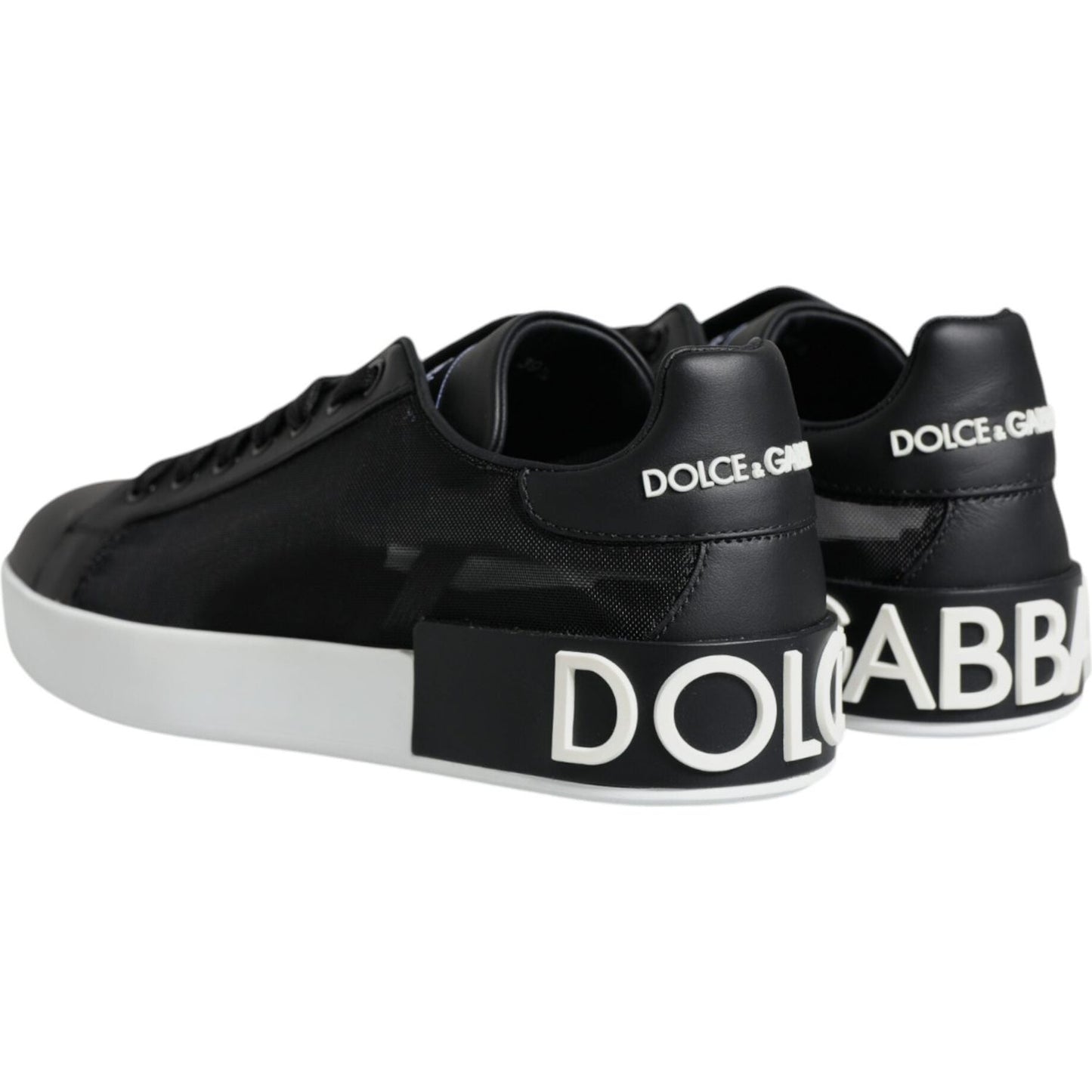 Dolce & Gabbana Black Calf Leather Portofino Sneakers Shoes Dolce & Gabbana