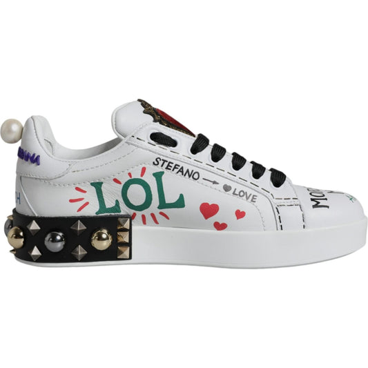 Dolce & Gabbana White Heart Studded Low Top Sneakers Shoes