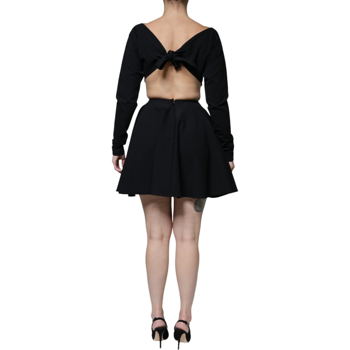 Dolce & Gabbana Black Viscose Cut Out A-line Long Sleeves Mini Dress Dolce & Gabbana