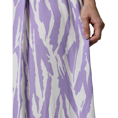 MSGM White Purple Patterned Viscose Short Sleeves Maxi Dress