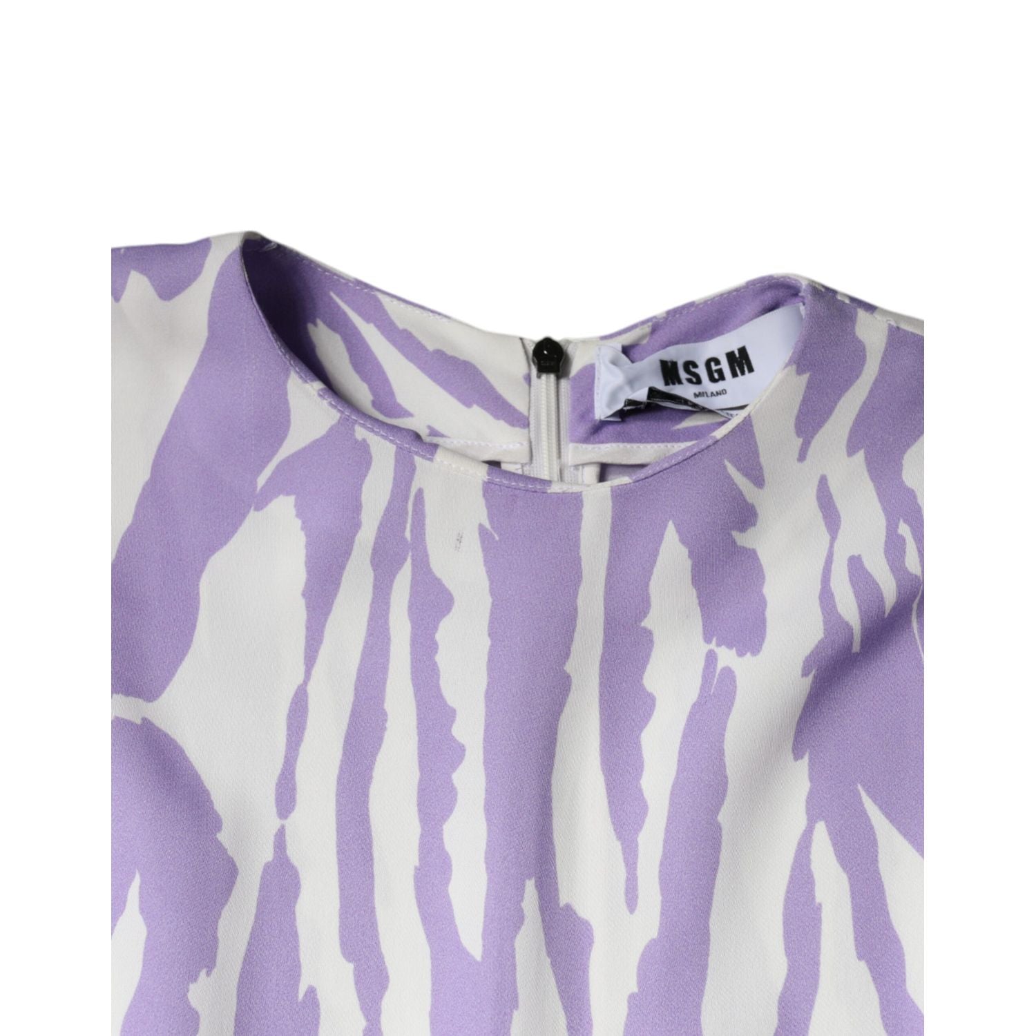MSGM White Purple Patterned Viscose Short Sleeves Maxi Dress