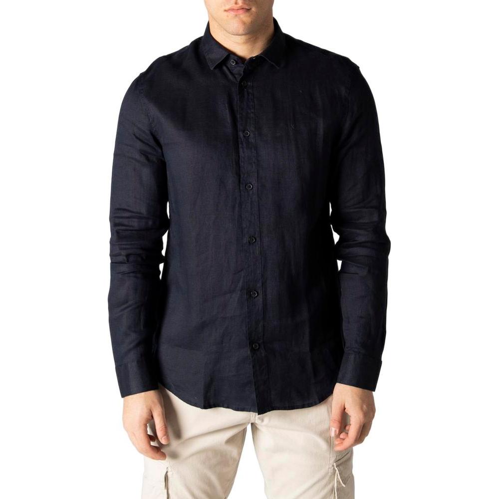 Armani Exchange Blue Linen Shirt Armani Exchange