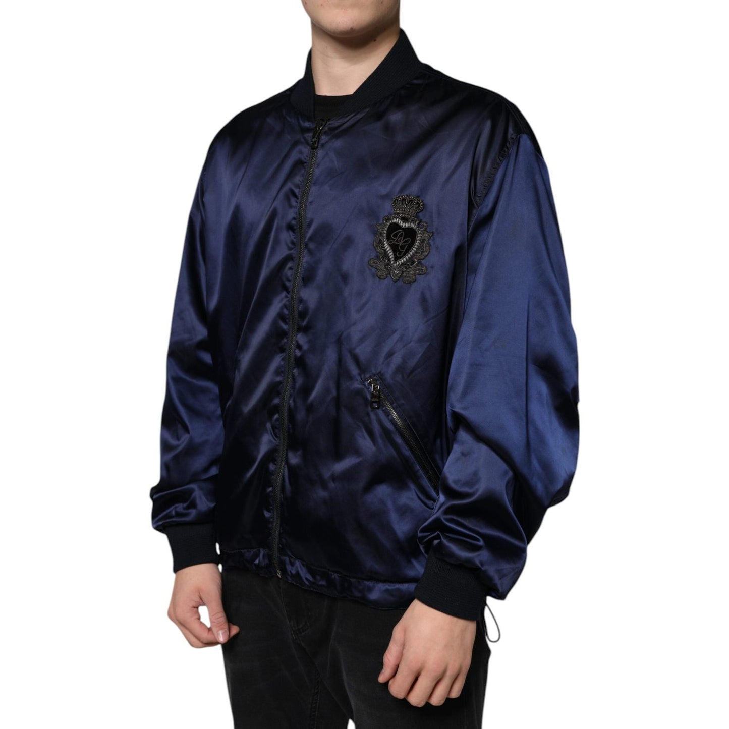 Dolce & Gabbana Blue Crown Heart Full Zip Men Bomber Jacket Dolce & Gabbana