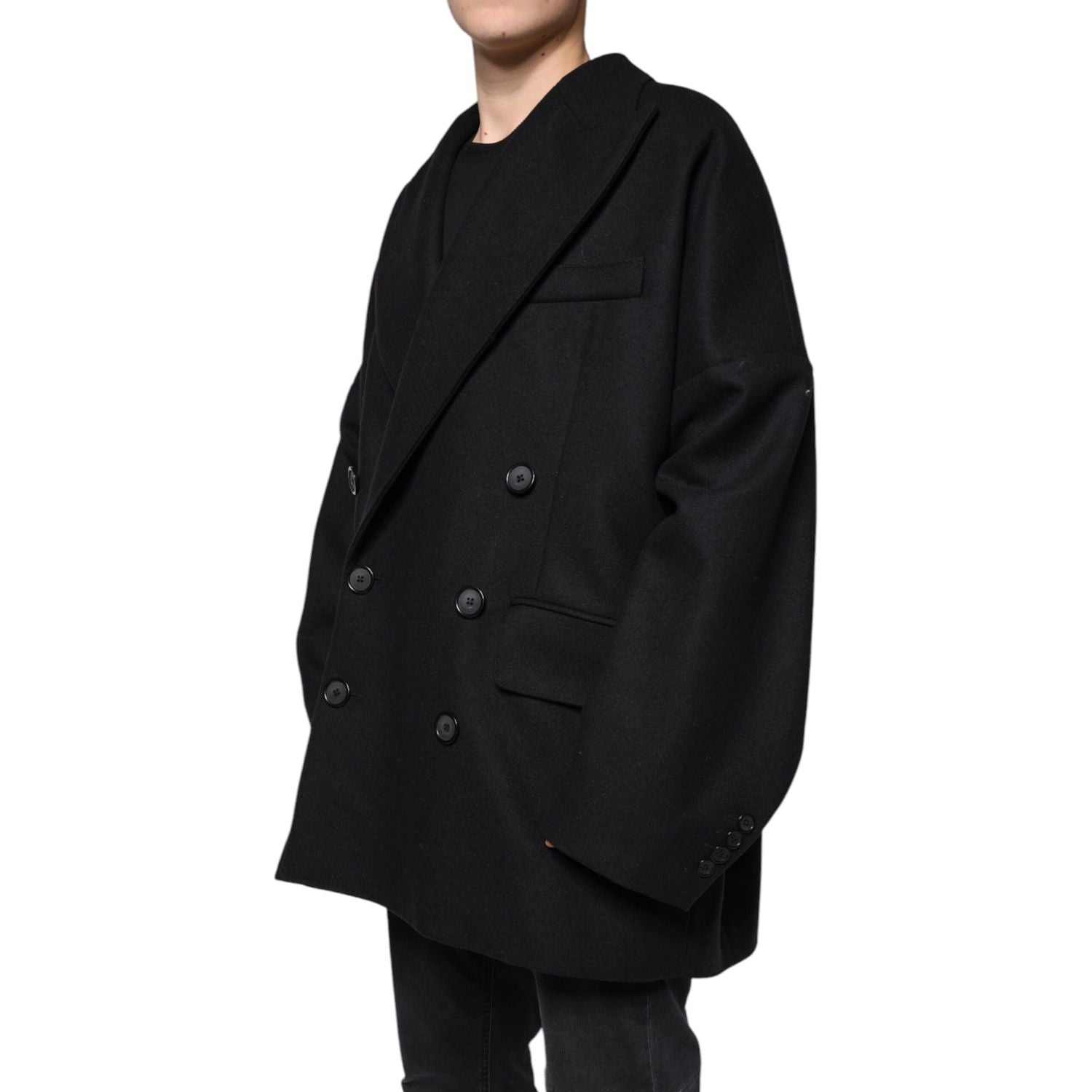 Dolce & Gabbana Black Wool Double Breasted Men Coat Jacket