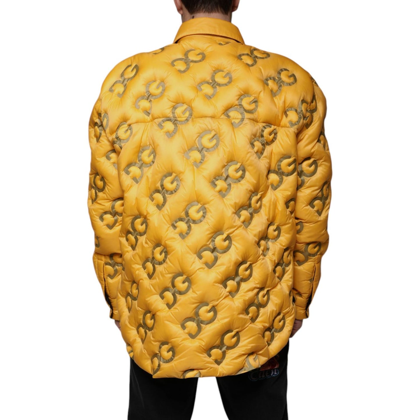 Dolce & Gabbana Yellow Logo Padded Buttoned Blouson Jacket