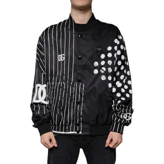 Dolce & Gabbana Black Polka Dot Stripe Nylon Bomber Jacket Dolce & Gabbana