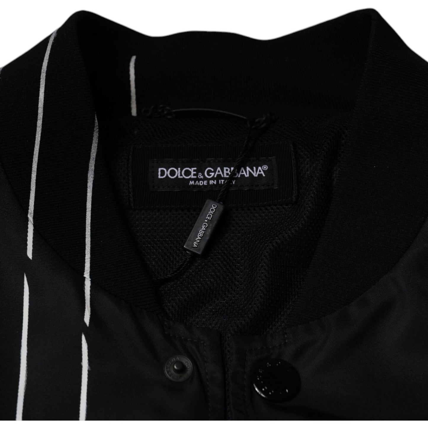 Dolce & Gabbana Black Polka Dot Stripe Nylon Bomber Jacket Dolce & Gabbana