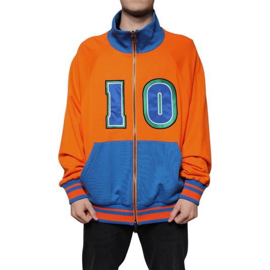 Dolce & Gabbana Orange Blue Full Zip Jersey Bomber Jacket Dolce & Gabbana