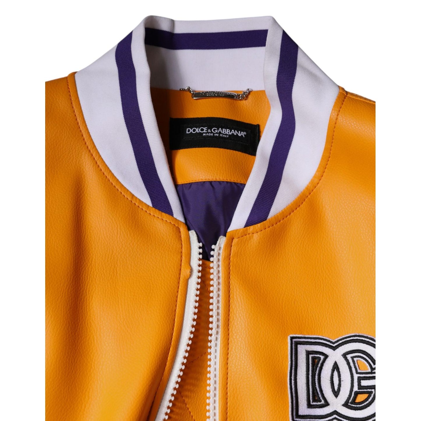 Dolce & Gabbana Orange White Full Zip Jersey Bomber Jacket