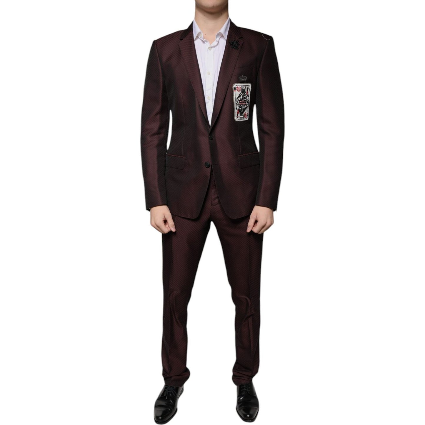 Dolce & Gabbana Maroon Deck Card Crown 2 Piece Formal Suit Dolce & Gabbana Black