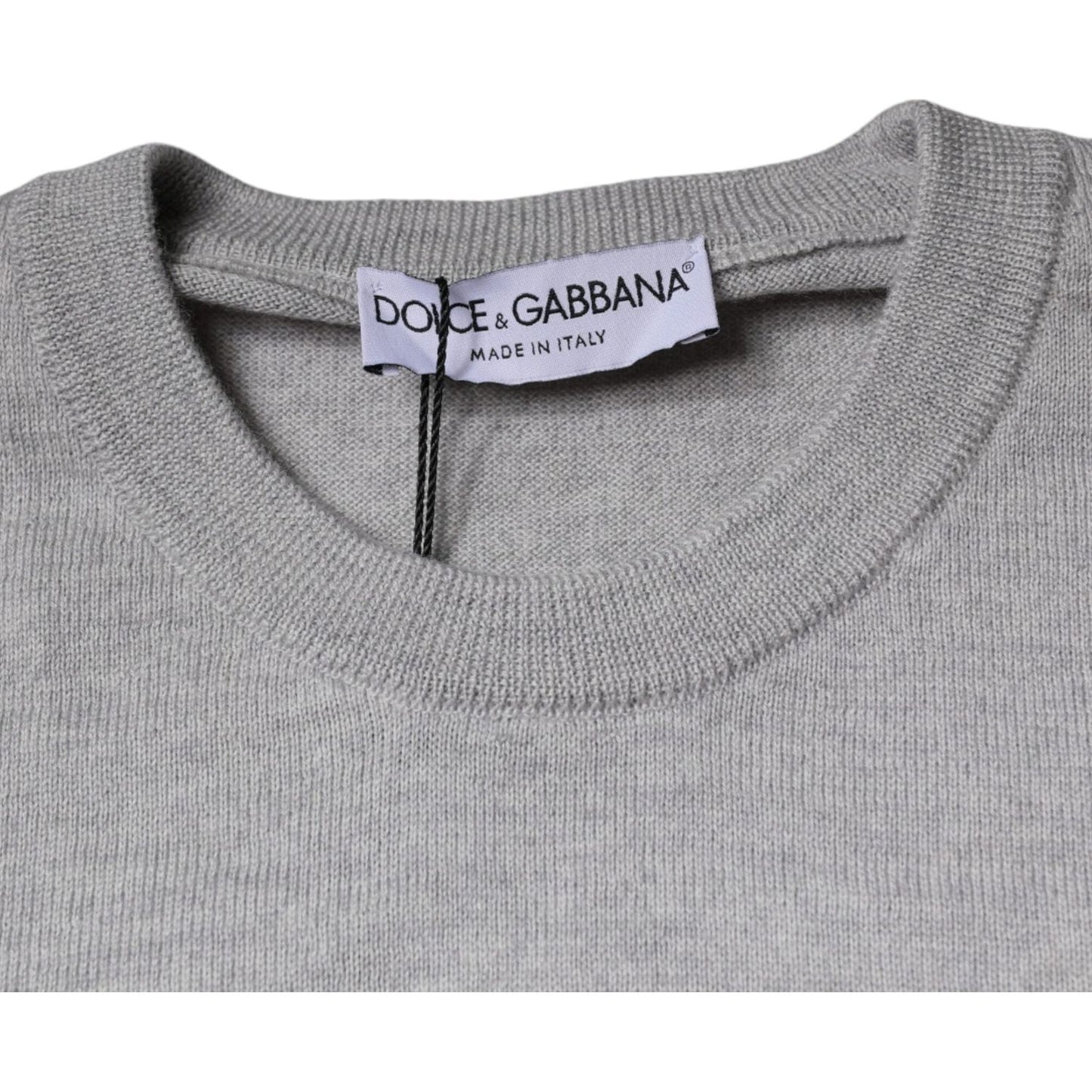Dolce & Gabbana Light Gray Wool Crew Neck Pullover Sweater Dolce & Gabbana Dark Gray