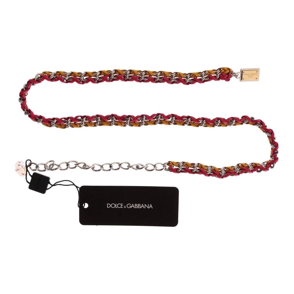 Dolce & Gabbana Red Yellow Leather Crystal Belt