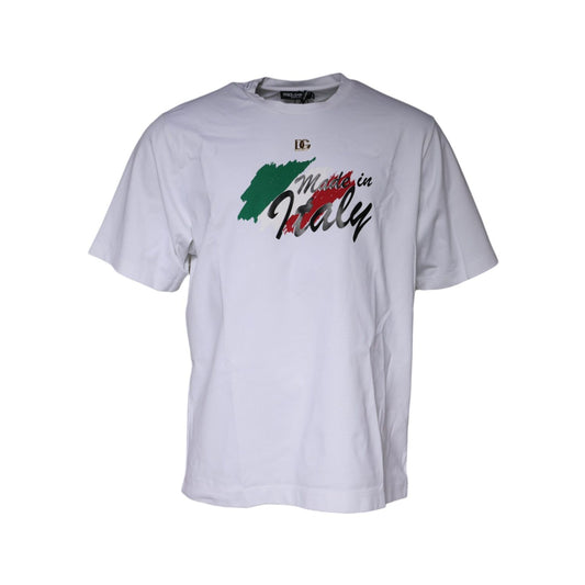 Dolce & Gabbana White Graphic Print Cotton Crew Neck T-shirt