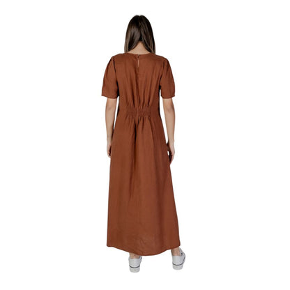 B.Young Brown Linen Long Dress