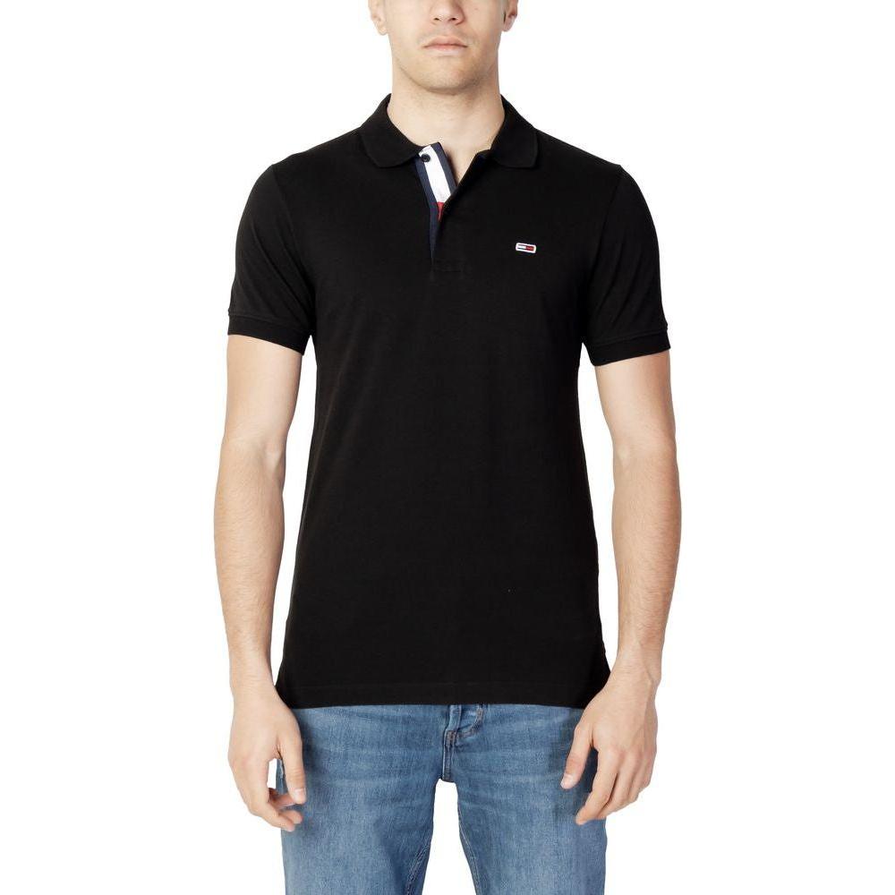 Tommy Hilfiger Jeans Black Cotton Polo Shirt Tommy Hilfiger Jeans