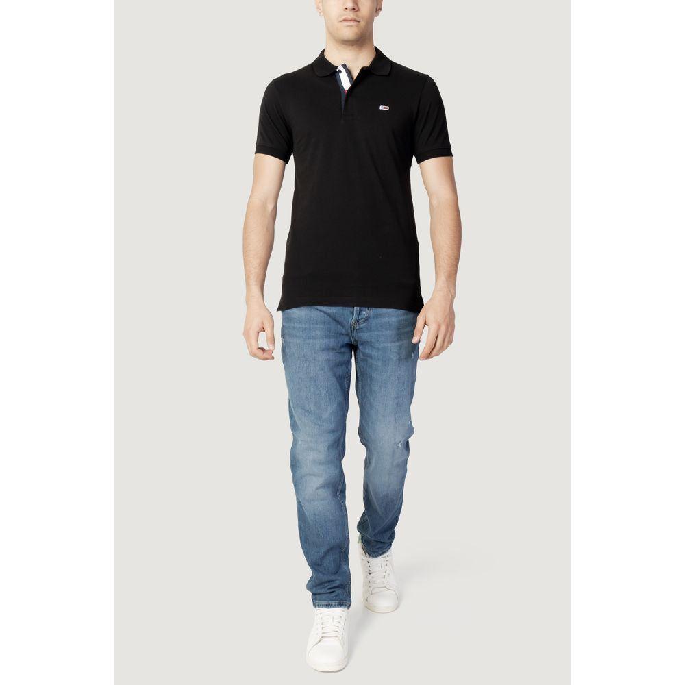 Tommy Hilfiger Jeans Black Cotton Polo Shirt Tommy Hilfiger Jeans