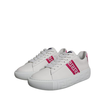 Versace White Pink Greca Print Platform Low Top Sneakers Shoes