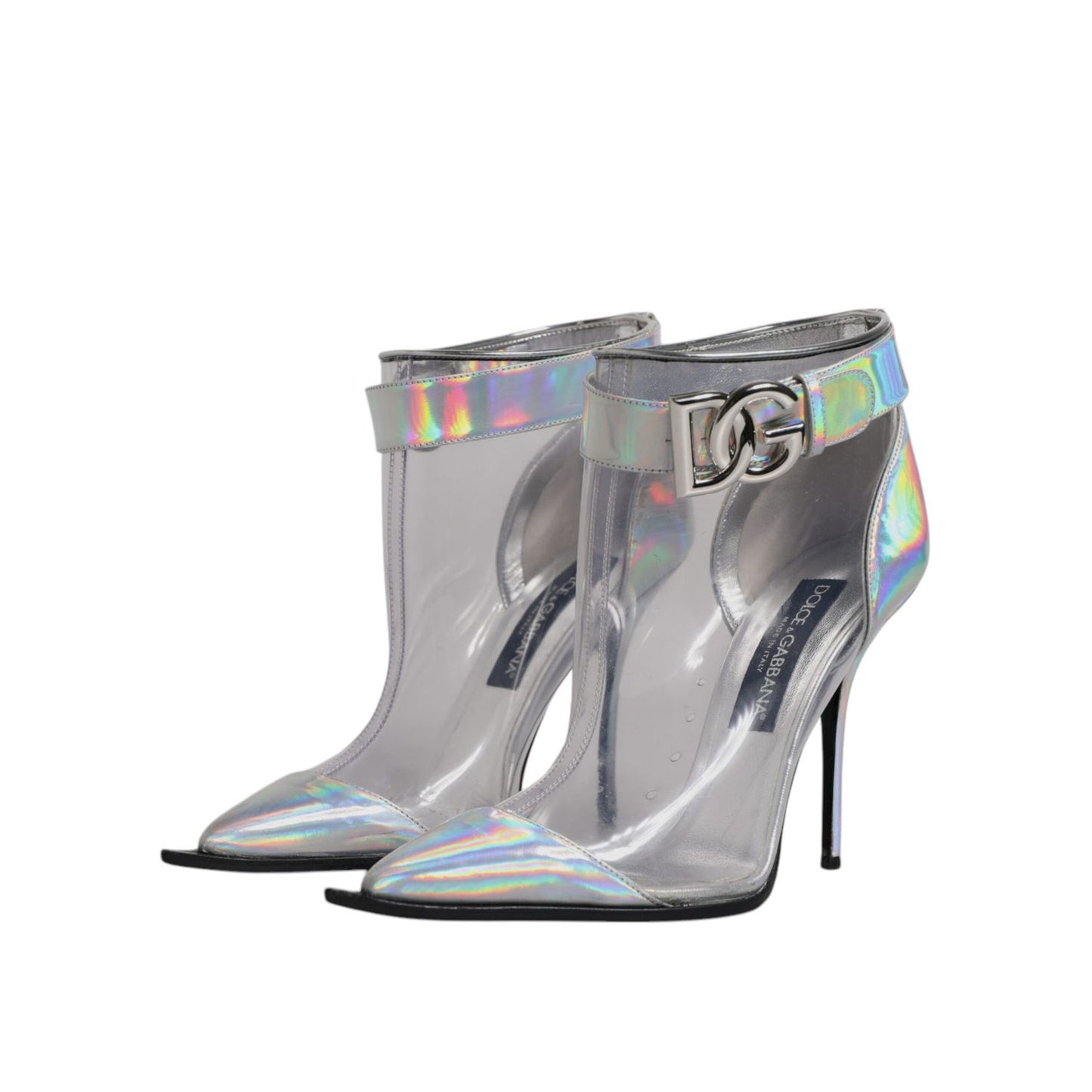 Dolce & Gabbana Silver Iridescent Pointed Short Boots Shoes
