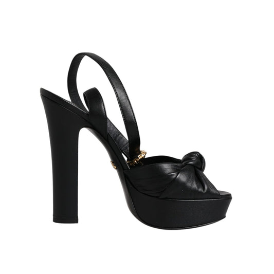 Dolce & Gabbana Black Leather Platform Heels Sandals Shoes