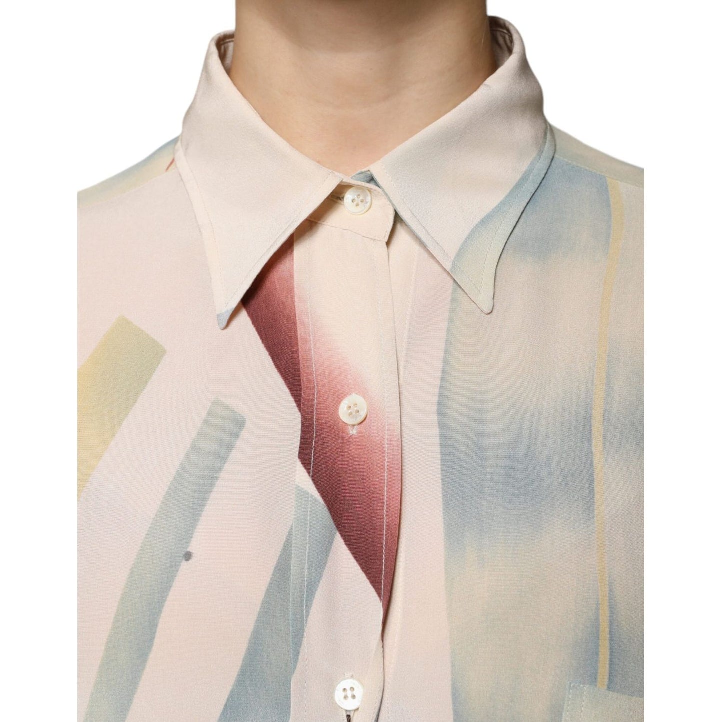 Etro Beige Printed Collared Buttoned Long Sleeves Blouse Top Etro