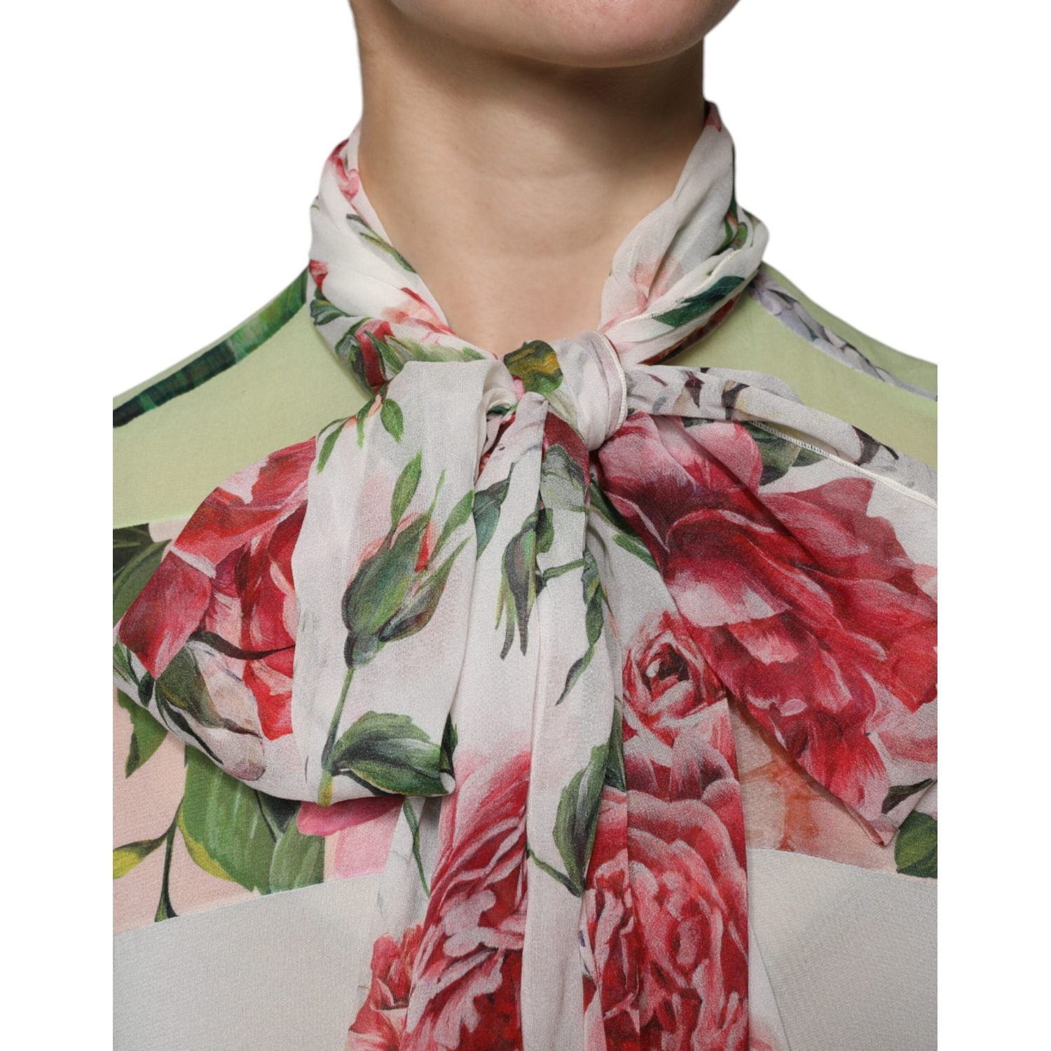 Dolce & Gabbana Multicolor Floral Patchwork Ascot Collar Top