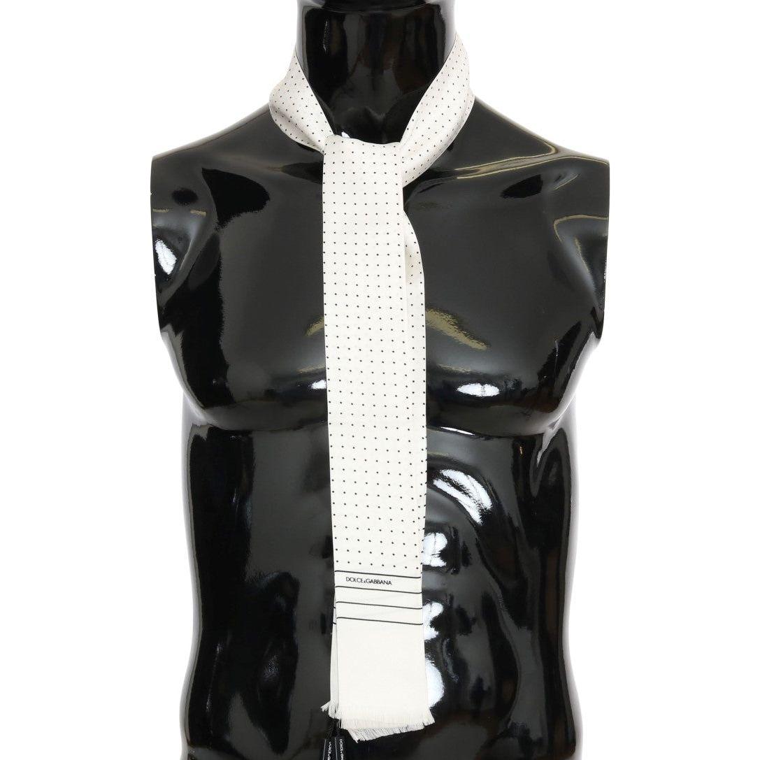 Dolce & Gabbana White Polka Dotted Silk Skinny Scarf