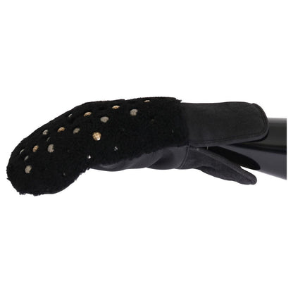 Dolce & Gabbana Black Leather Shearling Studded Gloves