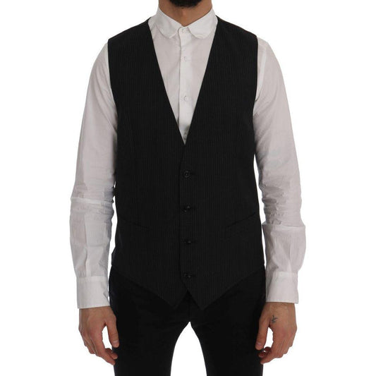 Dolce & Gabbana Elegant Gray Striped Wool Blend Vest Dolce & Gabbana