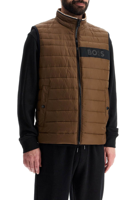 Boss gilet trapuntato verde in poliestere riciclato con zip Jackets Boss