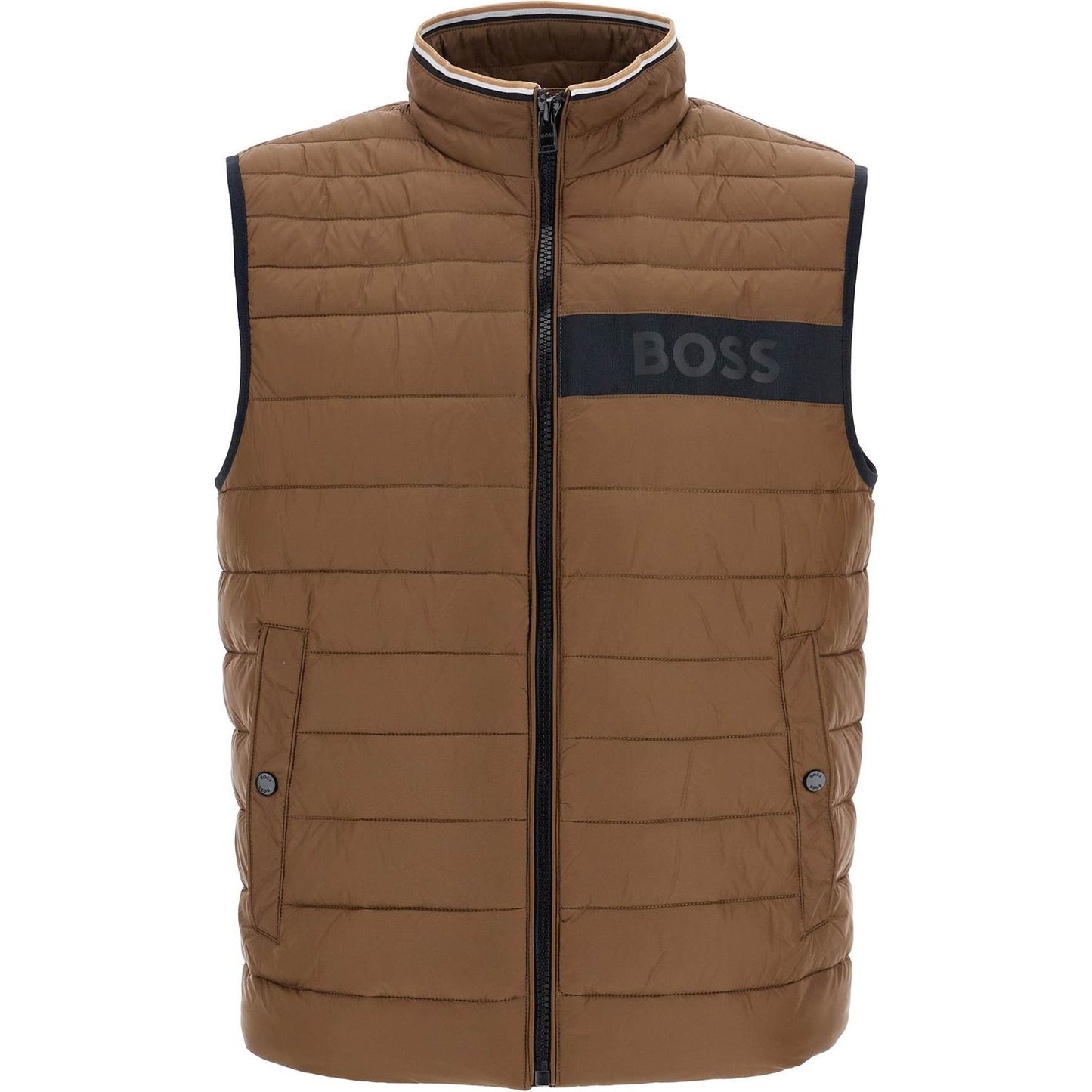 Boss gilet trapuntato verde in poliestere riciclato con zip