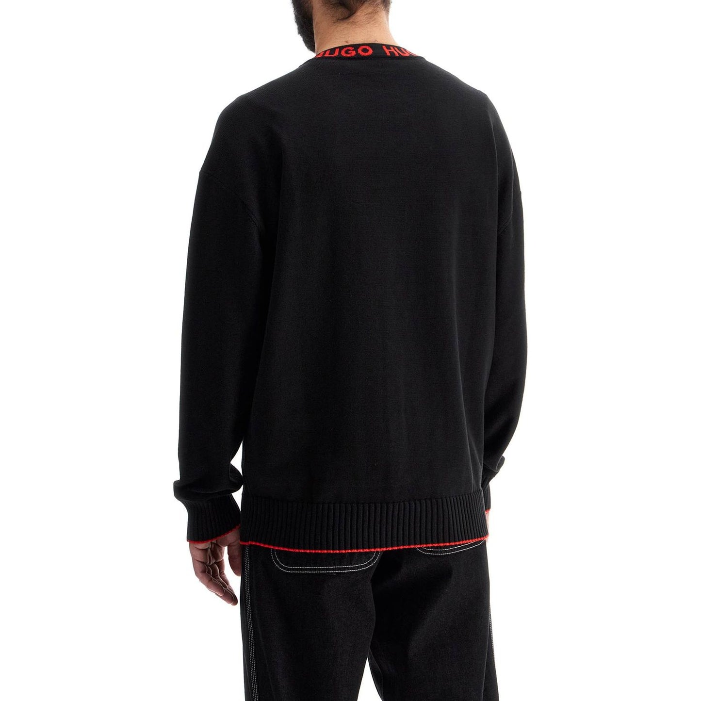 Hugo black wide neck sweatshirt loose fit long sleeve