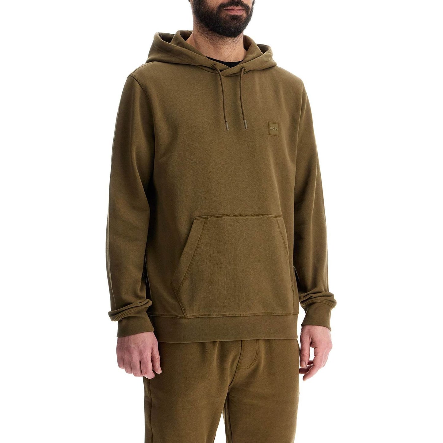 Boss green zip-up hoodie with kangaroo pocket cotton