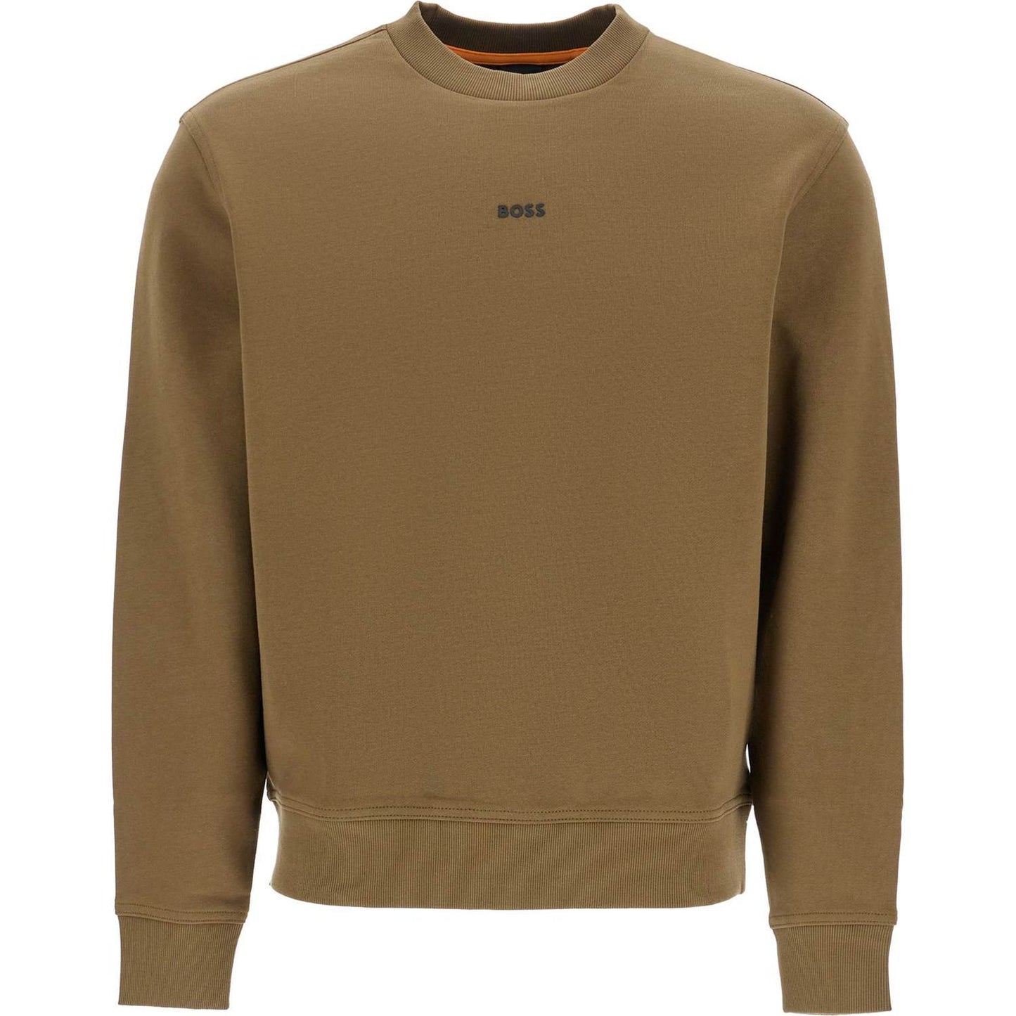 Boss men's long sleeve crew neck sweatshirt olive green cotton