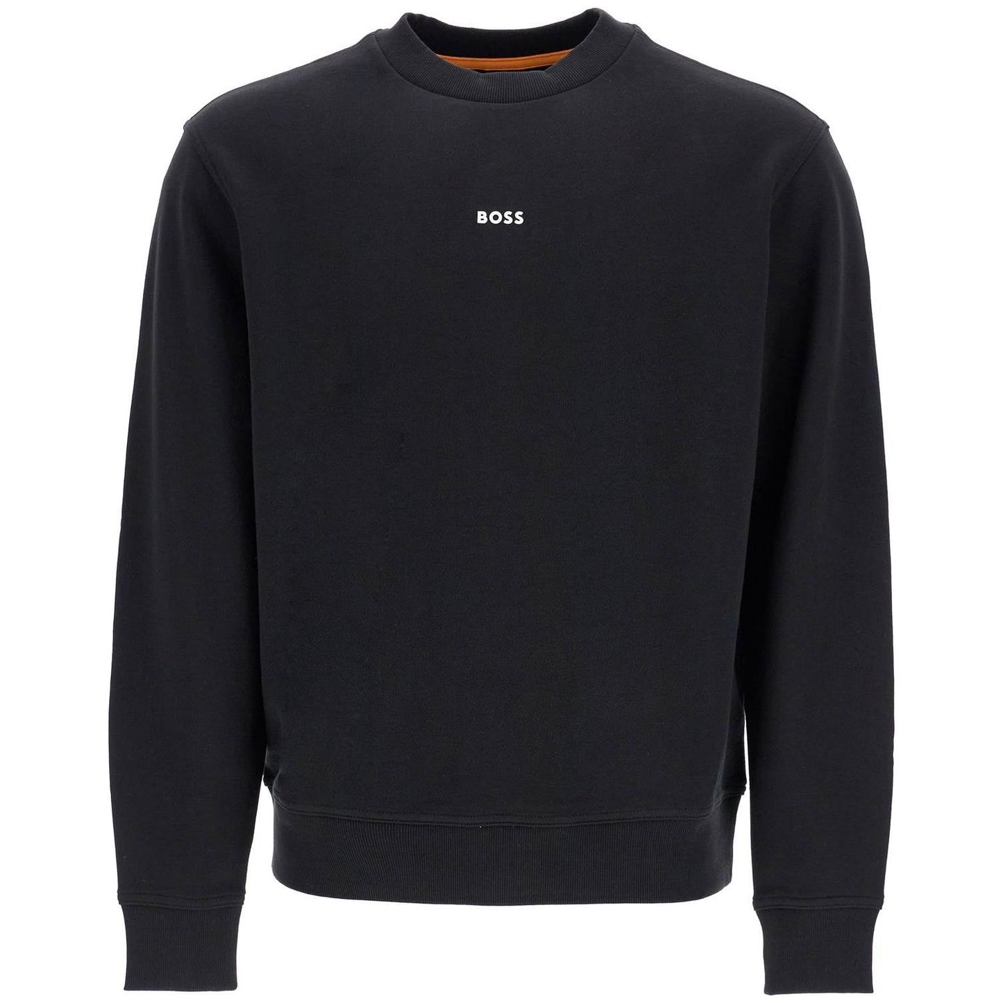 Boss men's black cotton sweatshirt with long sleeves and round neck