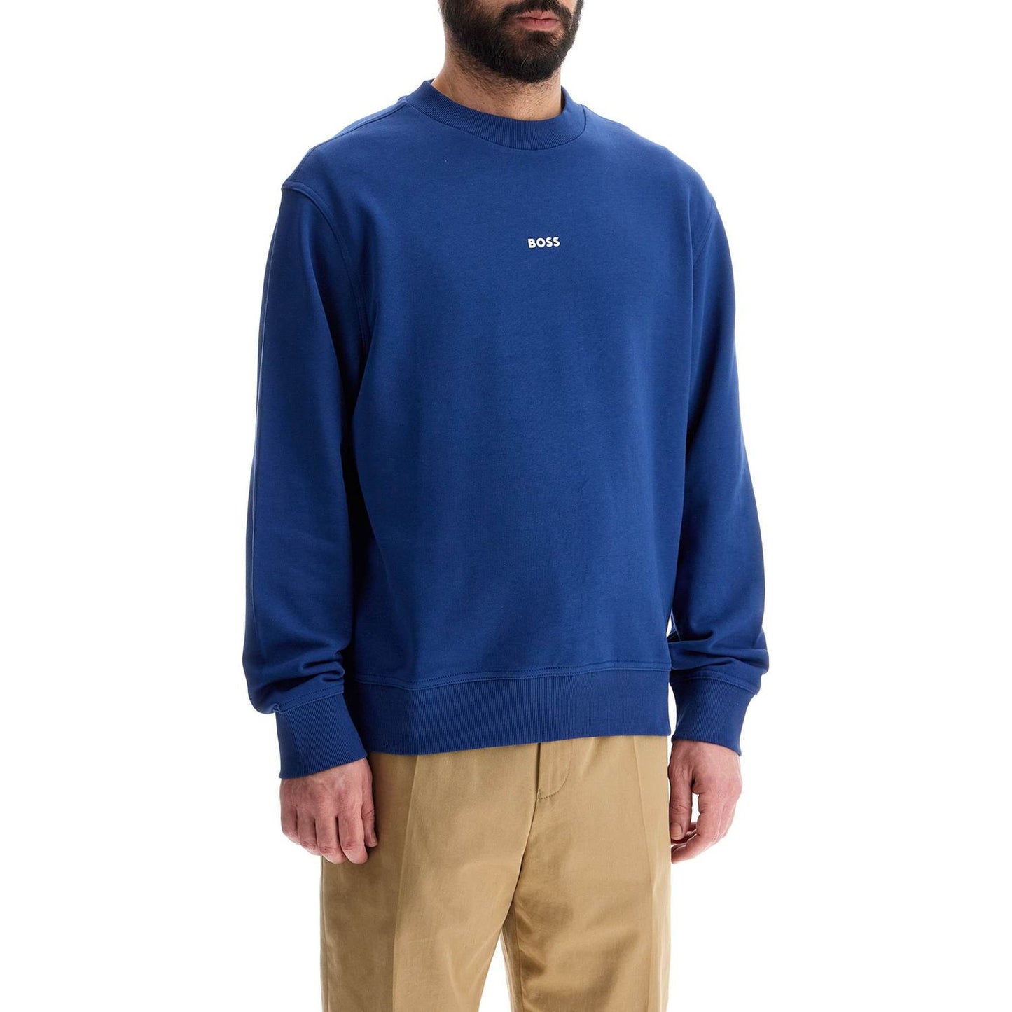 Boss men's crew neck cotton sweatshirt blue long sleeves