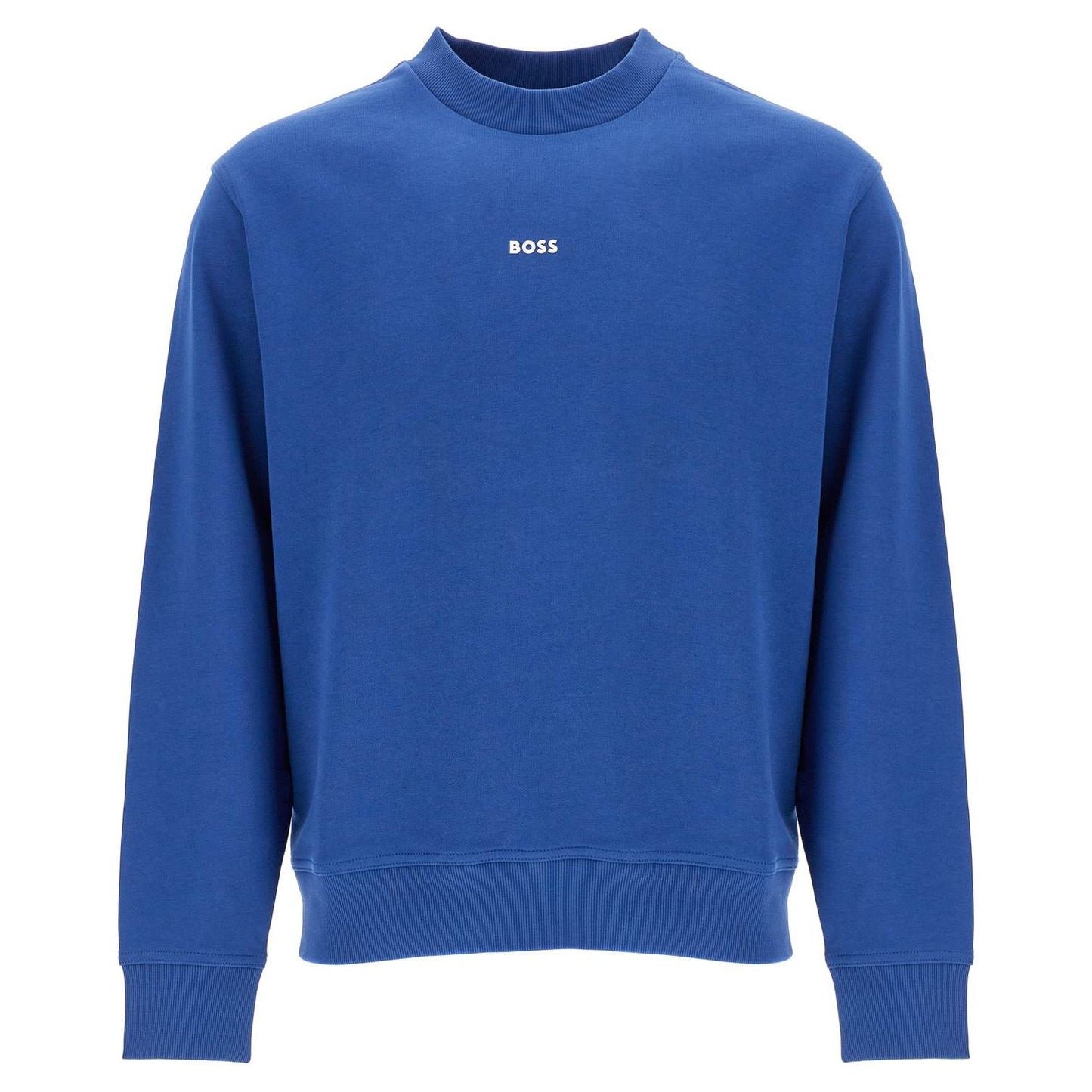 Boss men's crew neck cotton sweatshirt blue long sleeves