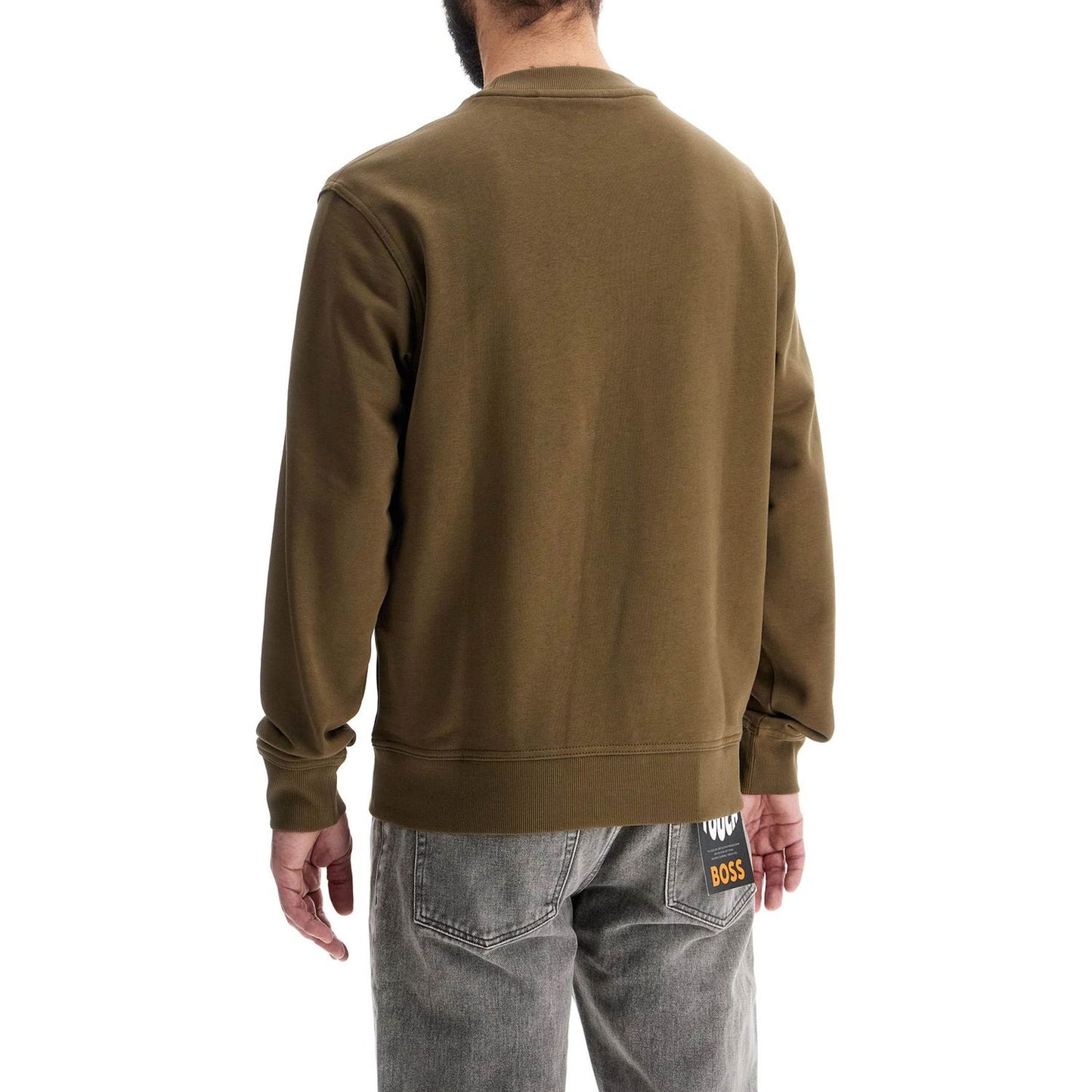 Boss men's long sleeve crew neck sweatshirt olive green cotton