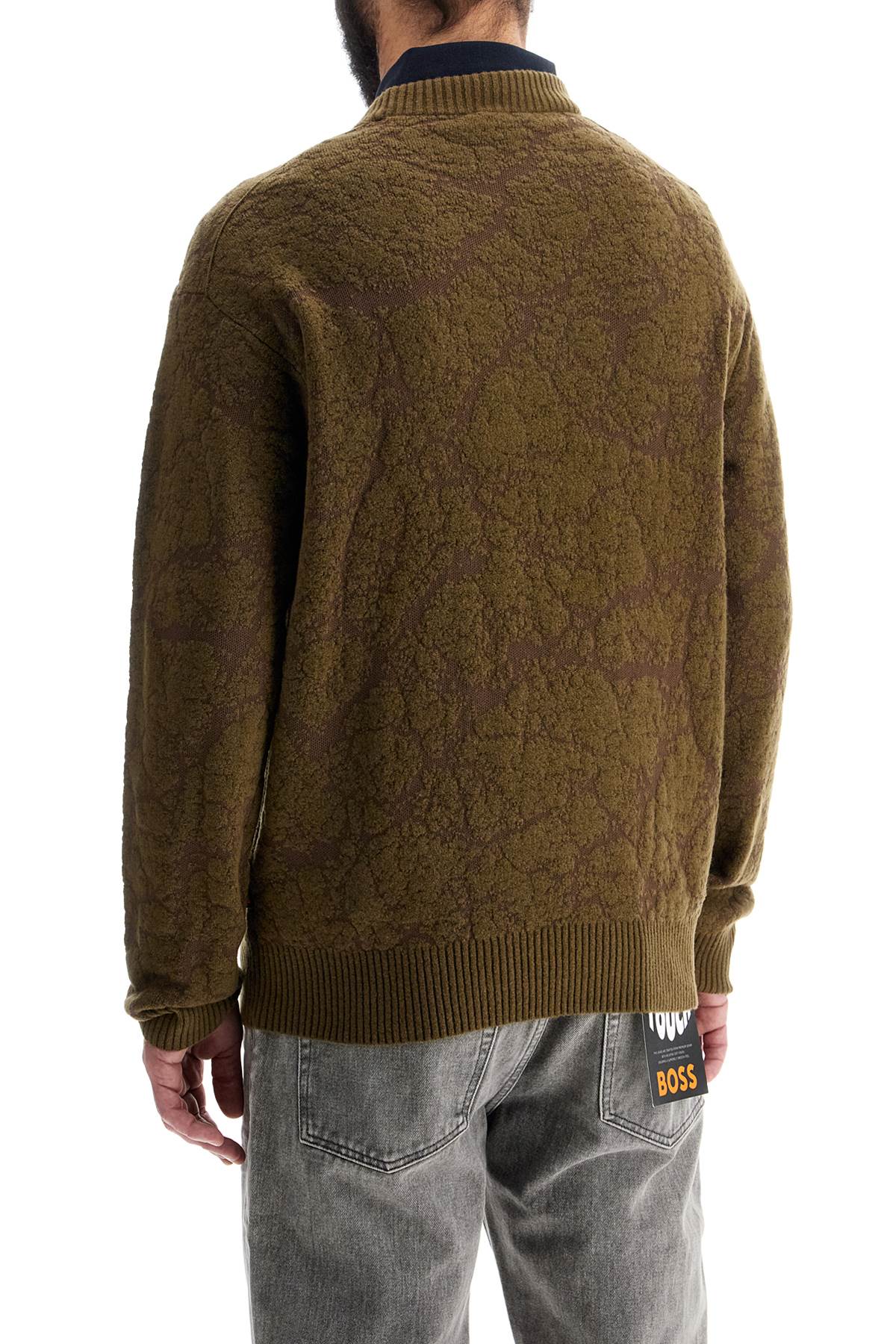 Boss olive green wool sweater with round neck for men Knitwear Boss